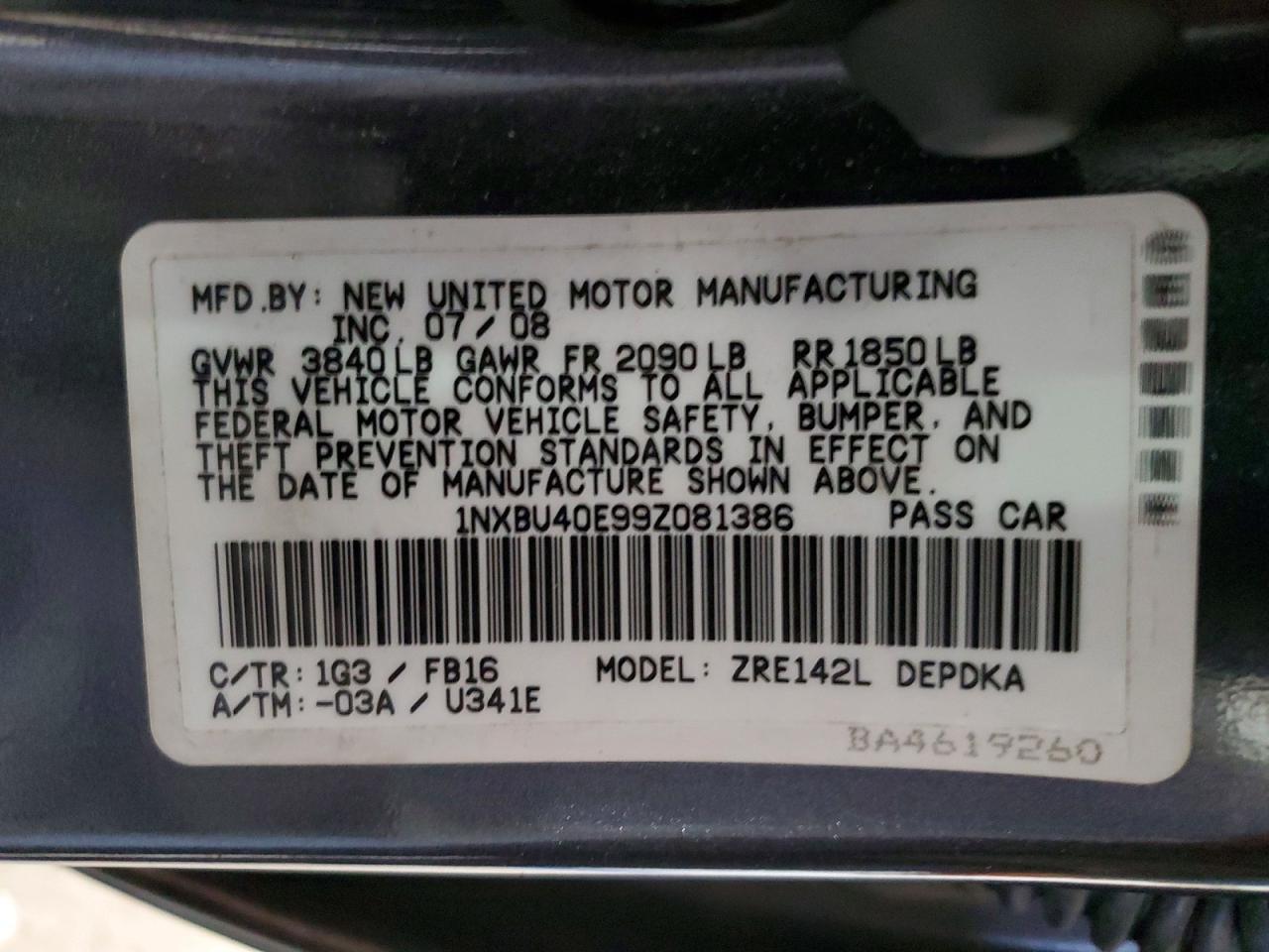 2009 TOYOTA COROLLA