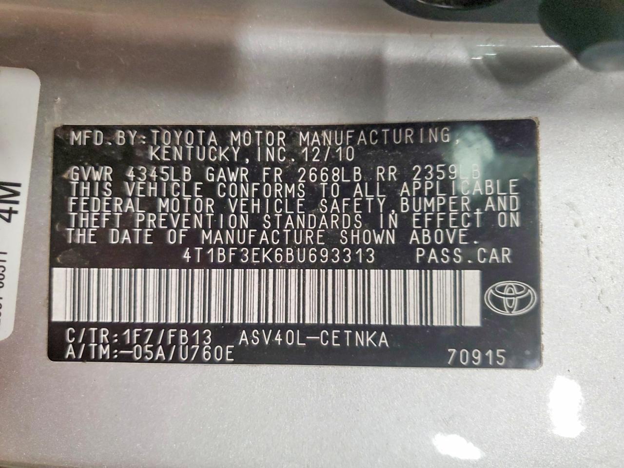 2011 TOYOTA CAMRY