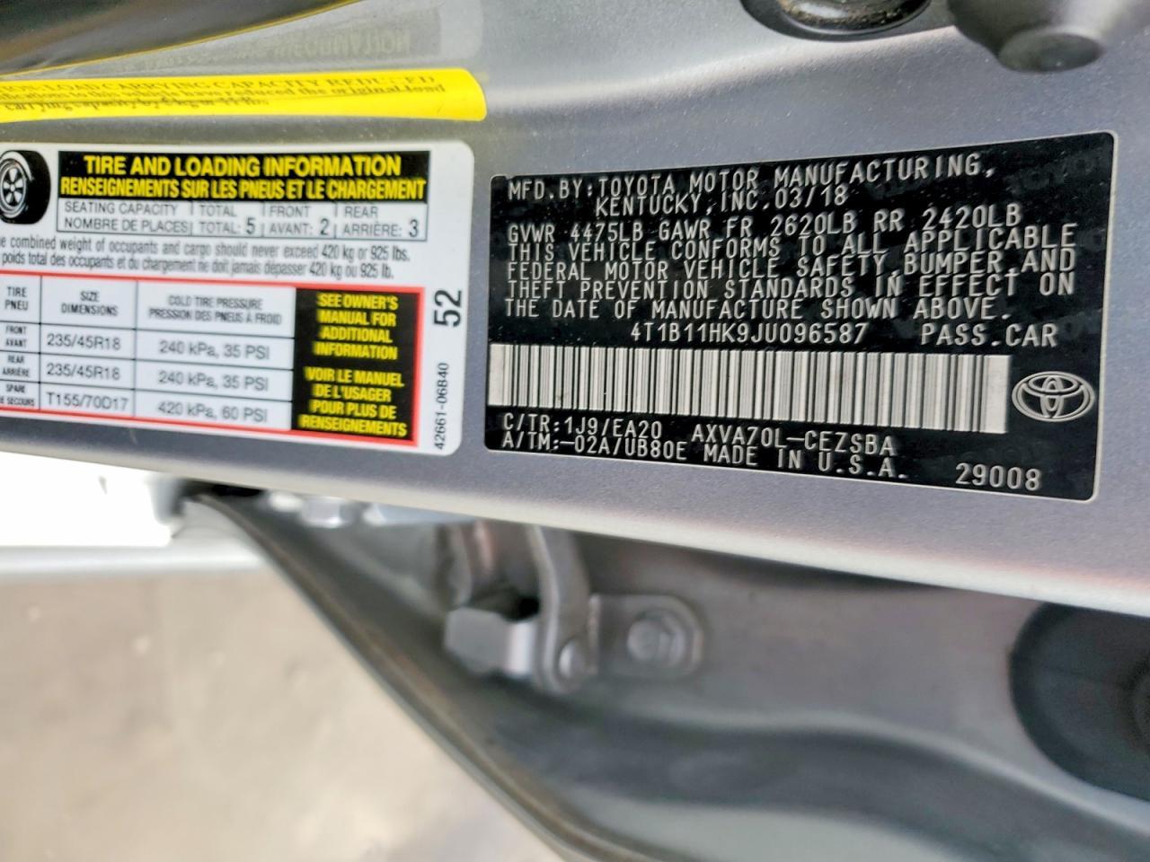 2018 TOYOTA CAMRY