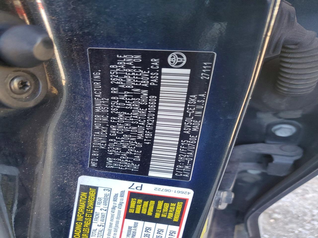 2012 TOYOTA CAMRY
