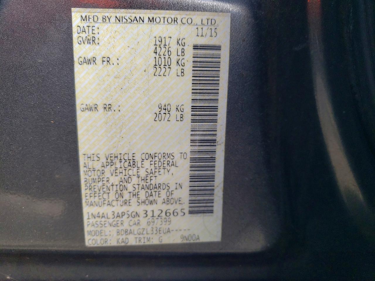 2016 NISSAN ALTIMA