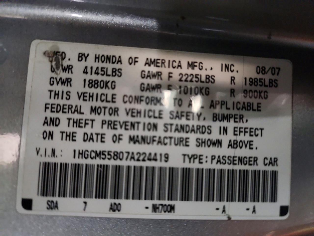 2007 HONDA ACCORD