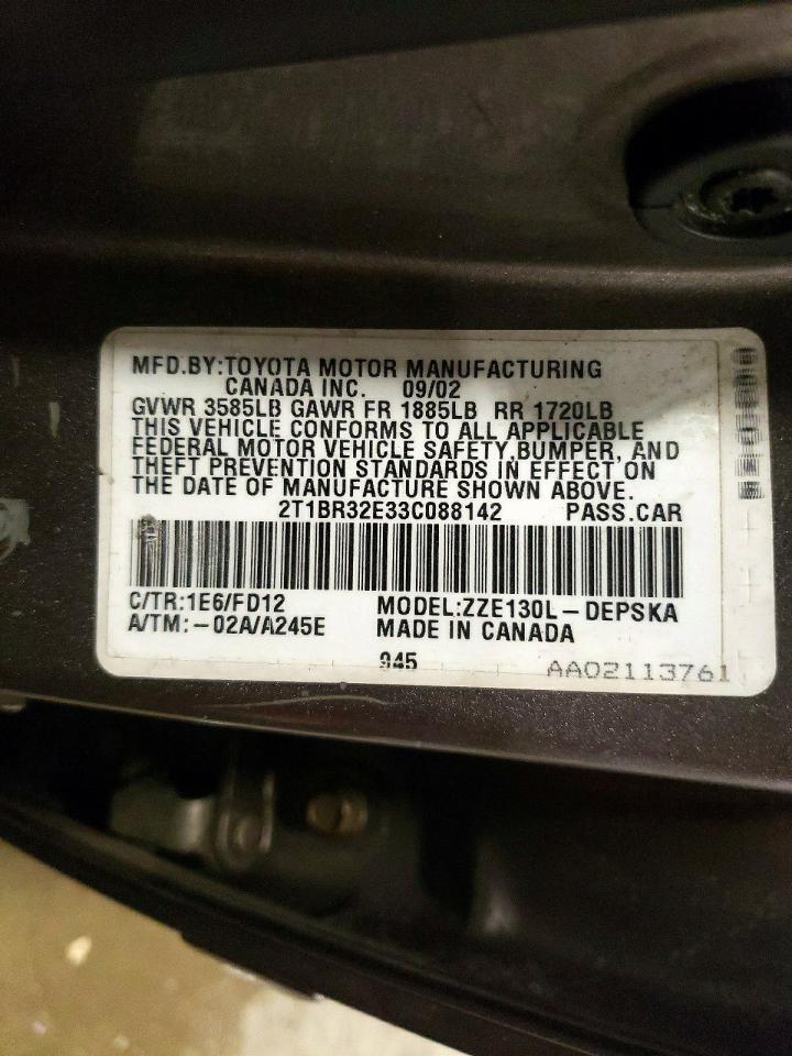 2003 TOYOTA COROLLA