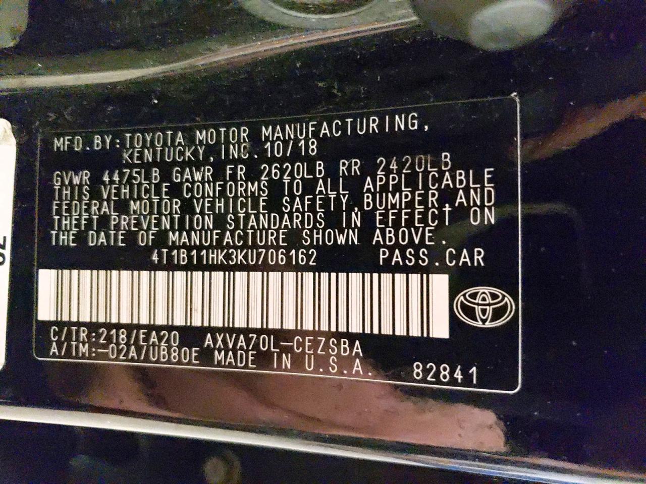 2019 TOYOTA CAMRY