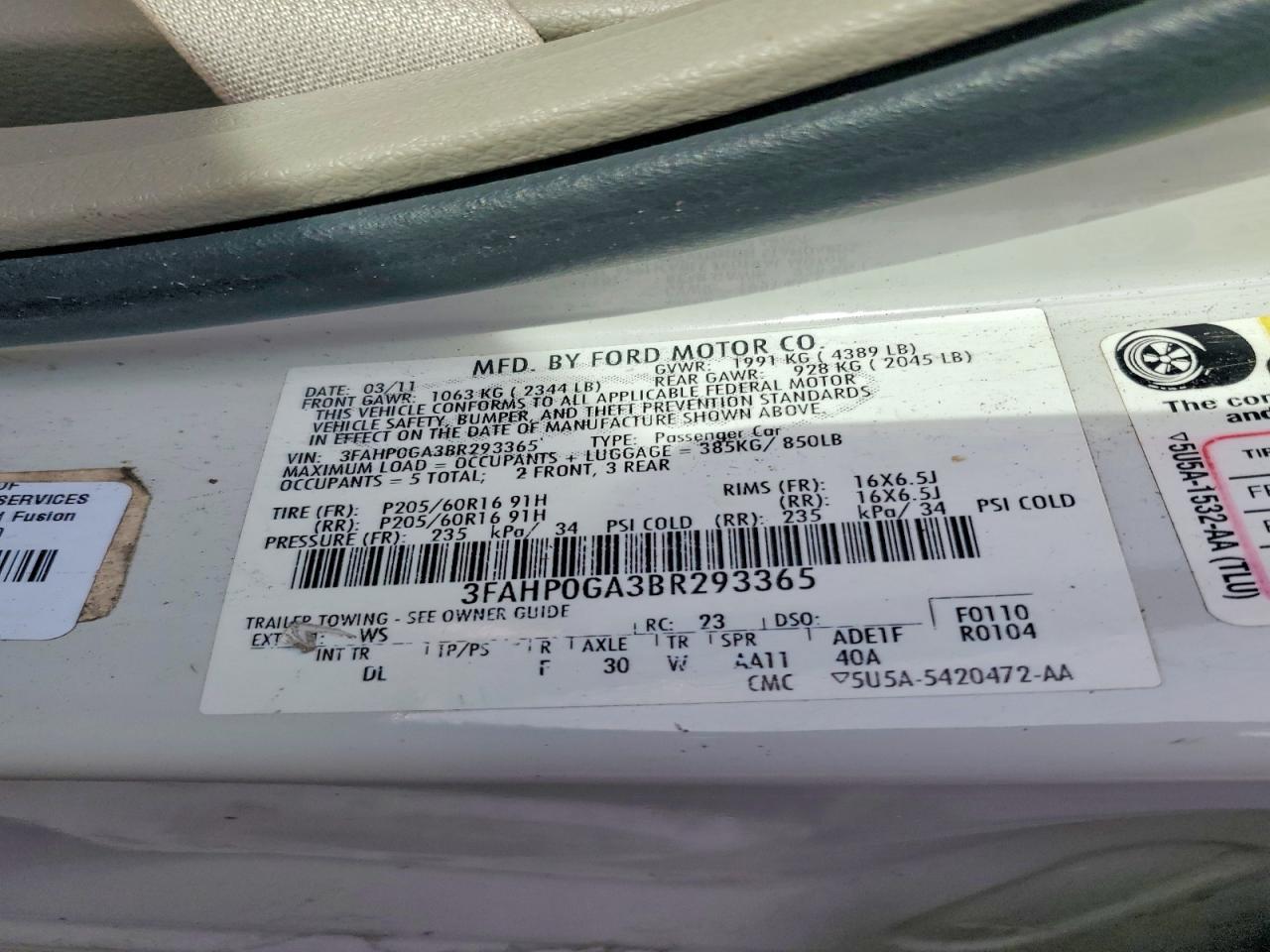 2011 FORD FUSION