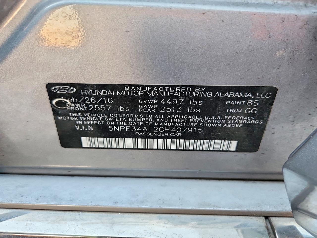 2016 HYUNDAI SONATA