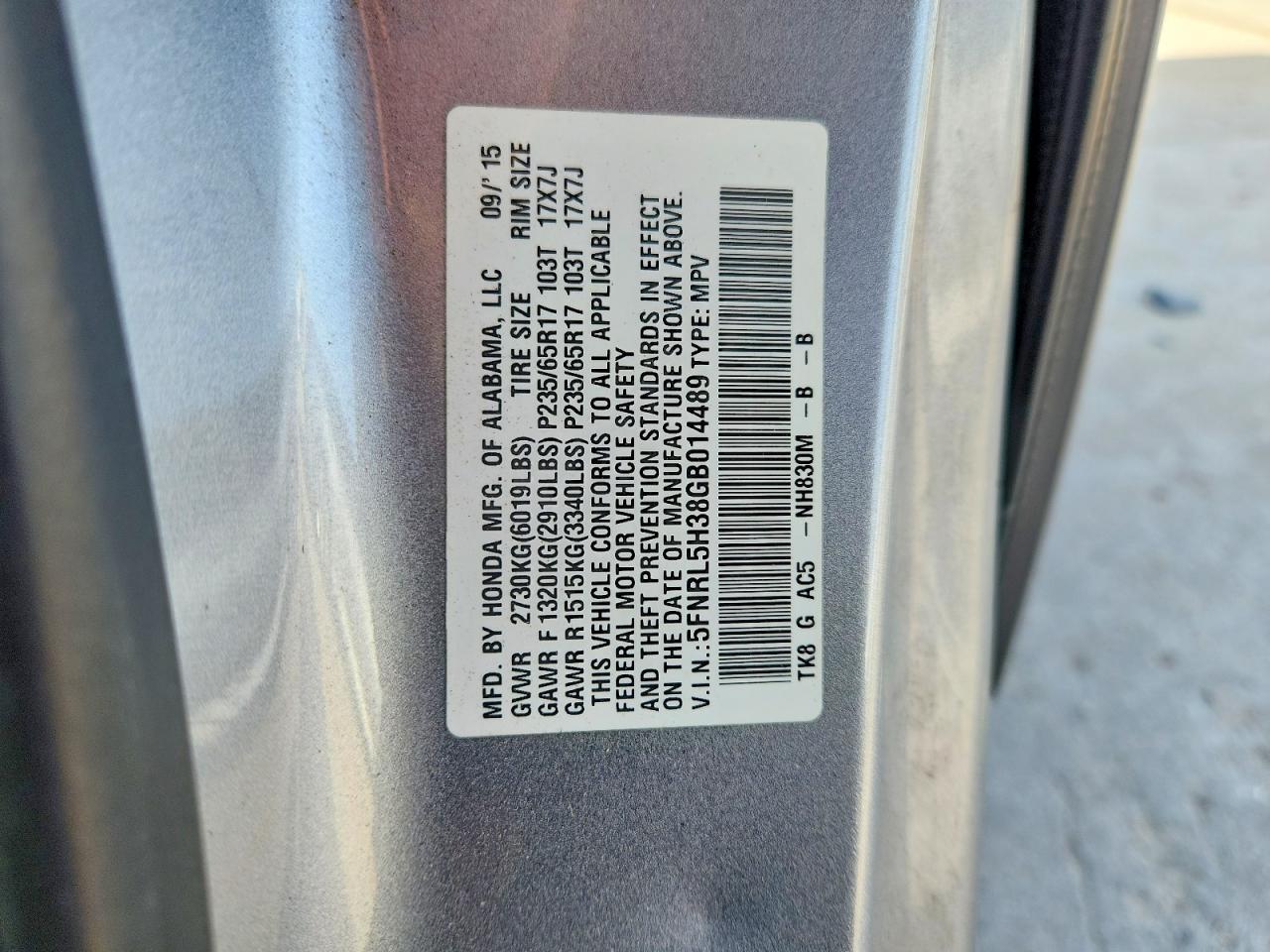 2016 HONDA ODYSSEY
