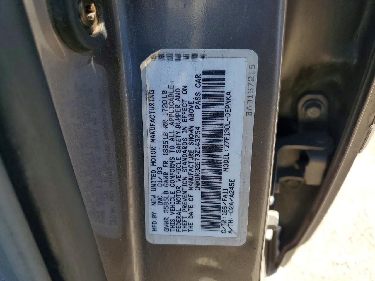 2003 TOYOTA COROLLA
