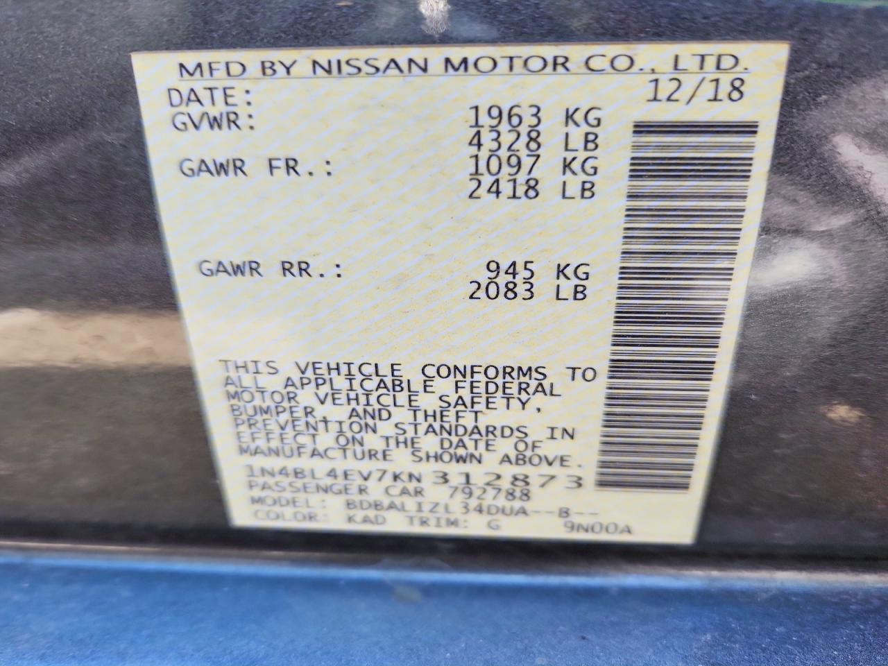 2019 NISSAN ALTIMA