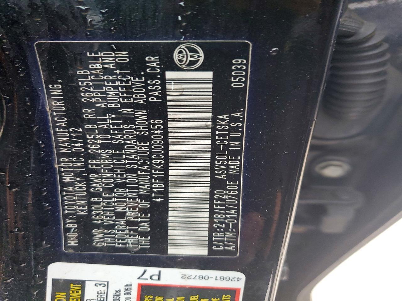 2012 TOYOTA CAMRY