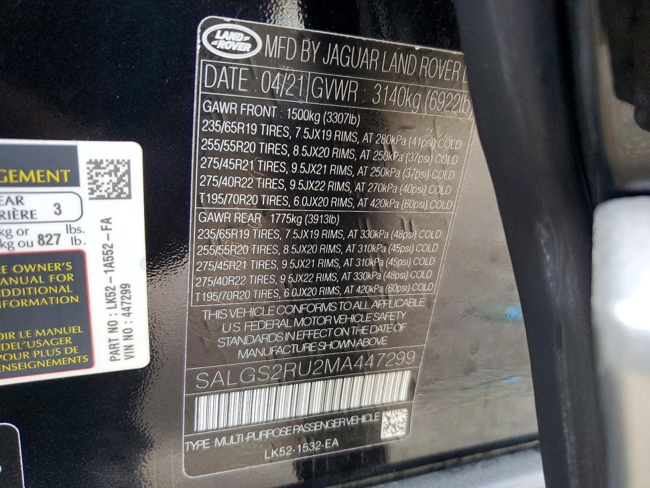 2021 LAND ROVER RANGE ROVER