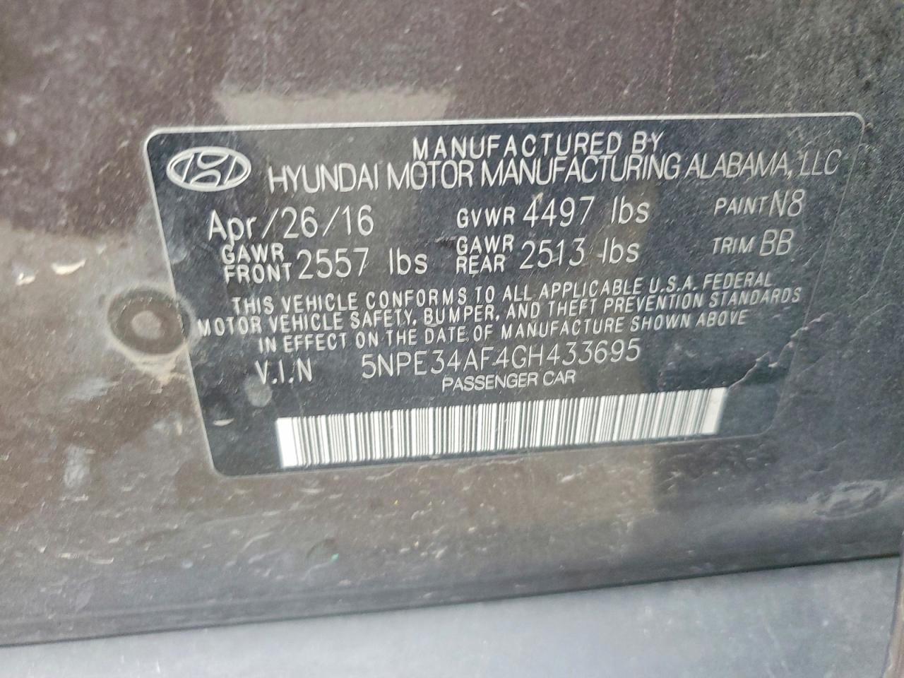 2016 HYUNDAI SONATA