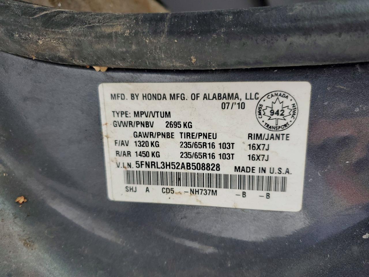 2010 HONDA ODYSSEY