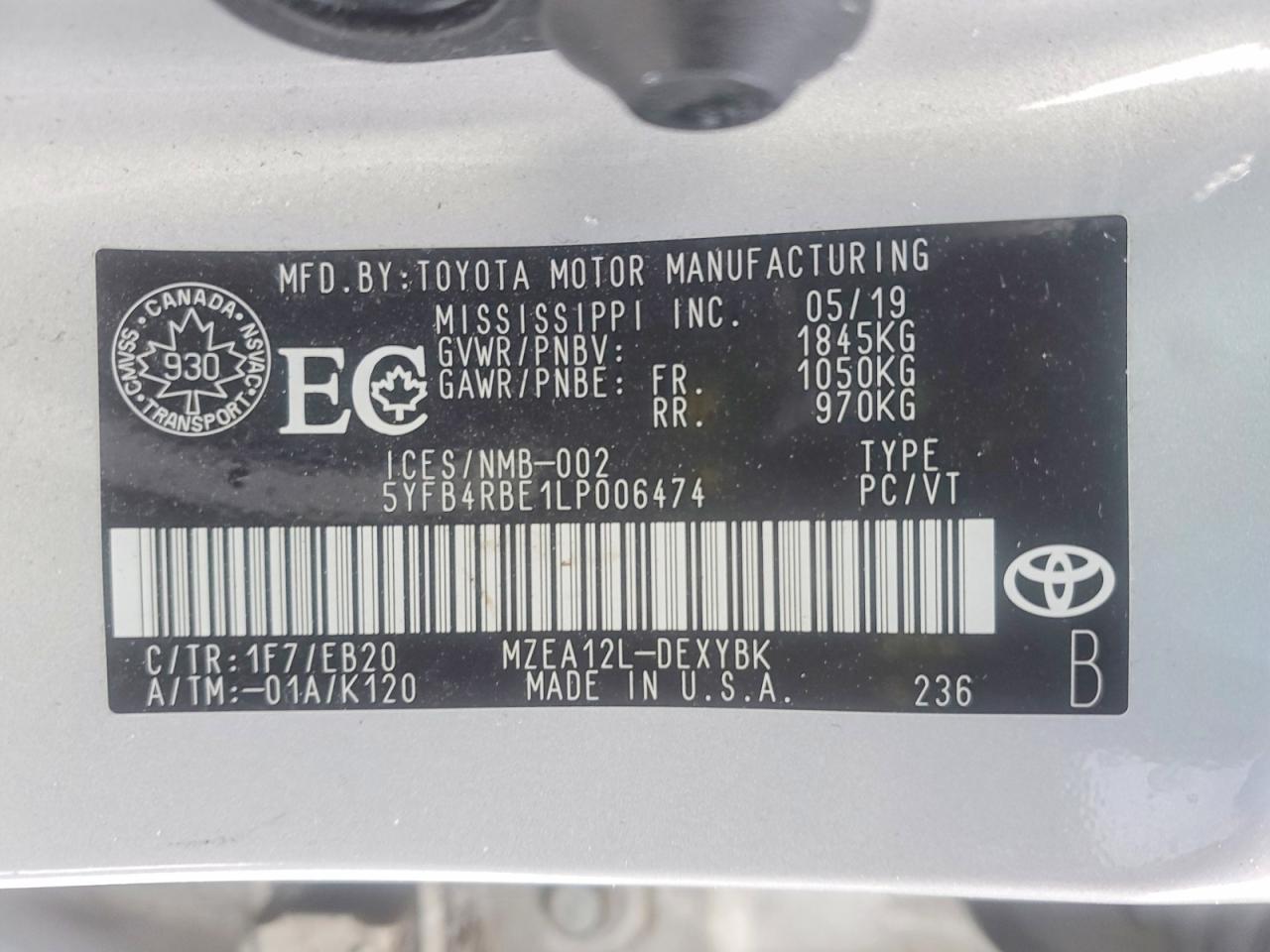 2020 TOYOTA COROLLA