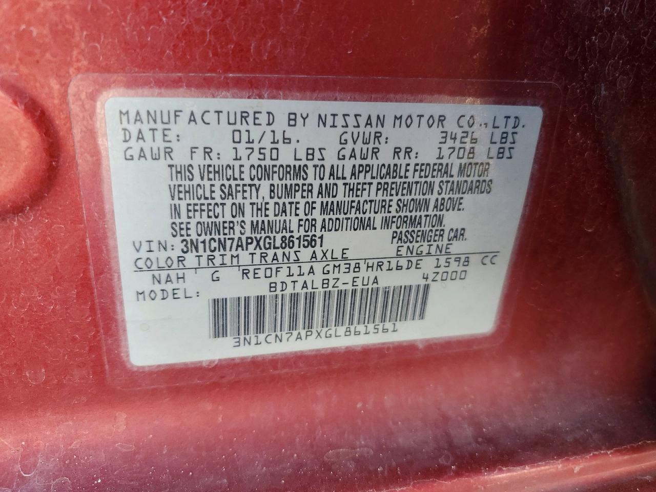 2016 NISSAN VERSA