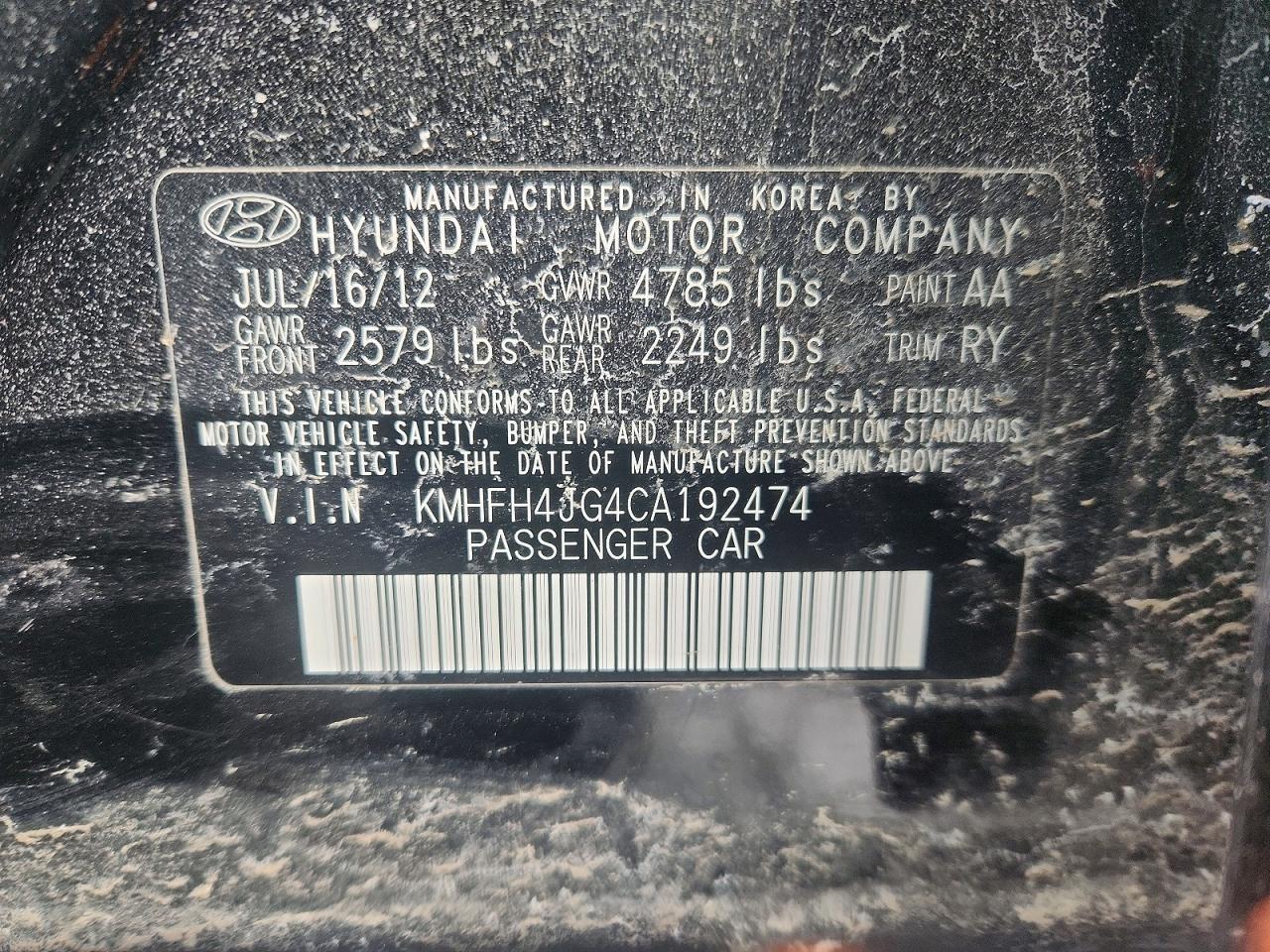2012 HYUNDAI Azera