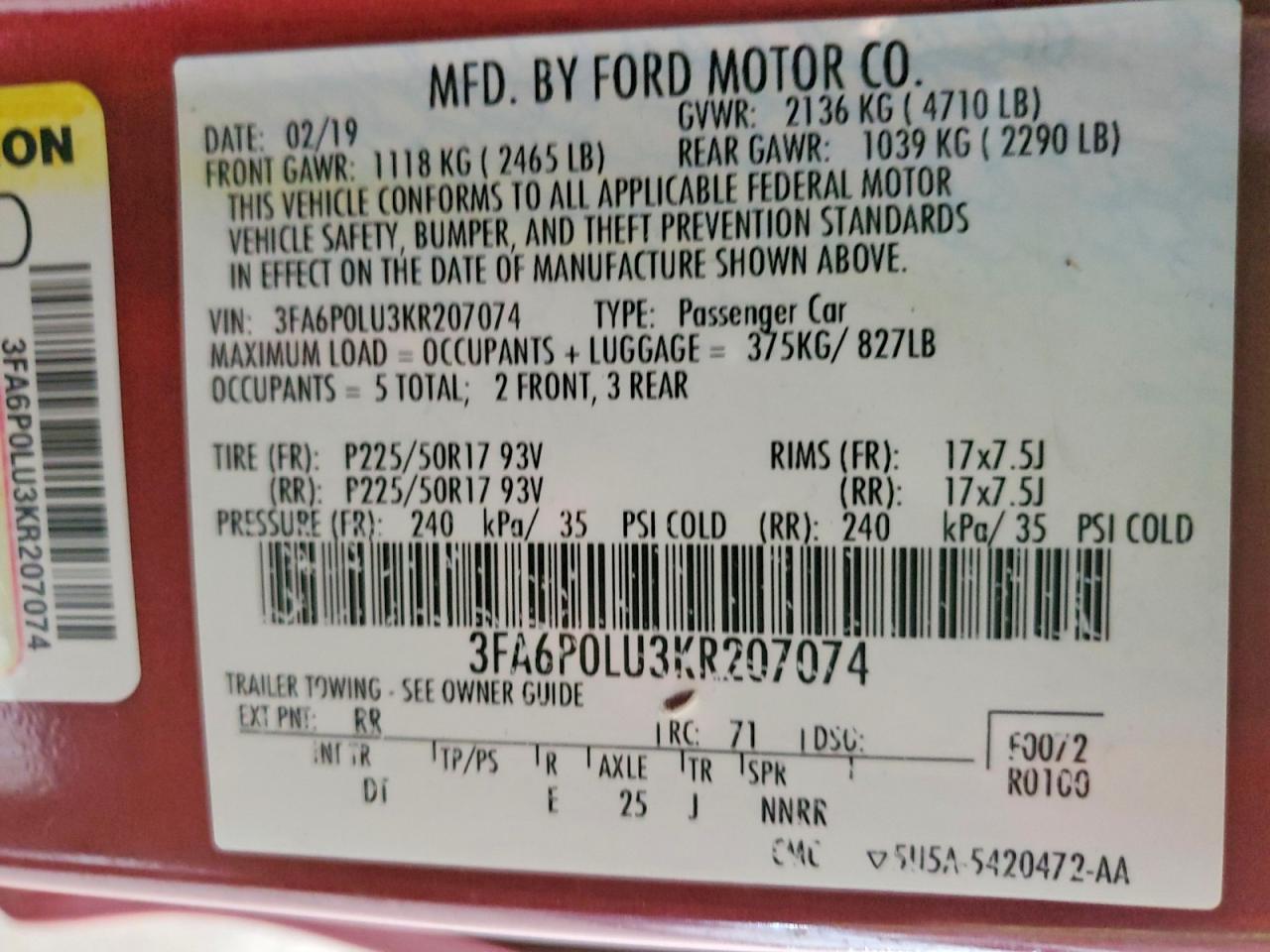 2019 FORD FUSION