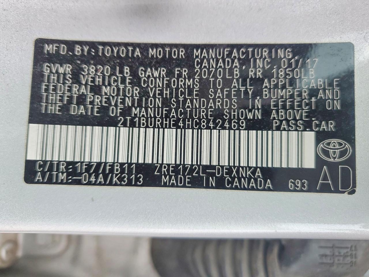 2017 TOYOTA COROLLA