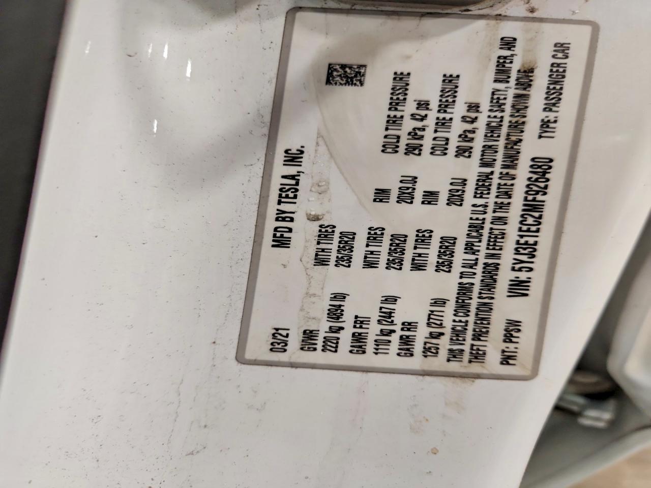 2021 TESLA MODEL 3