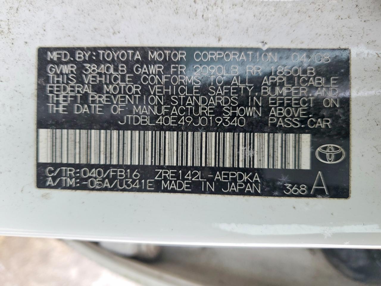 2009 TOYOTA COROLLA