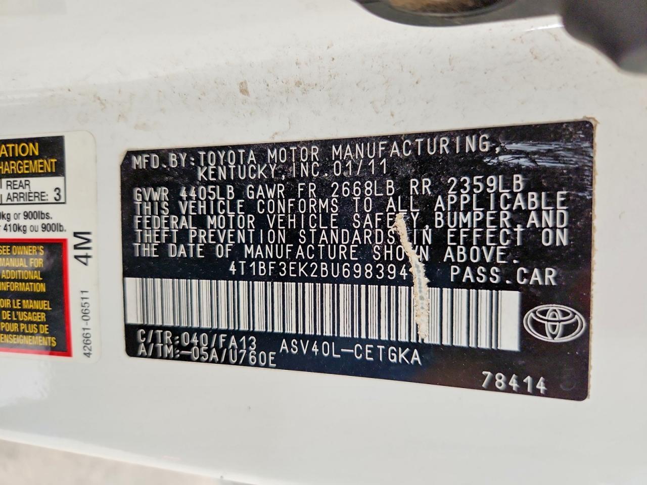 2011 TOYOTA CAMRY