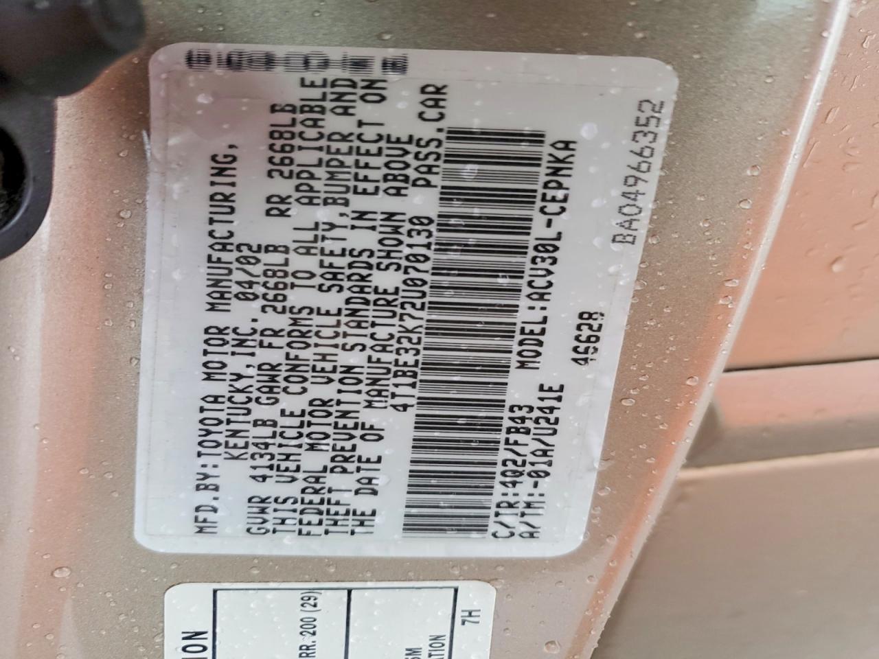 2002 TOYOTA CAMRY