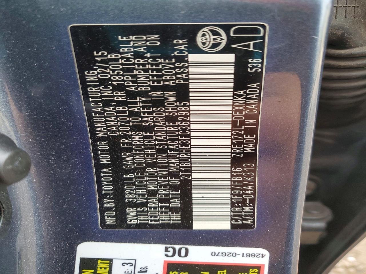 2015 TOYOTA COROLLA