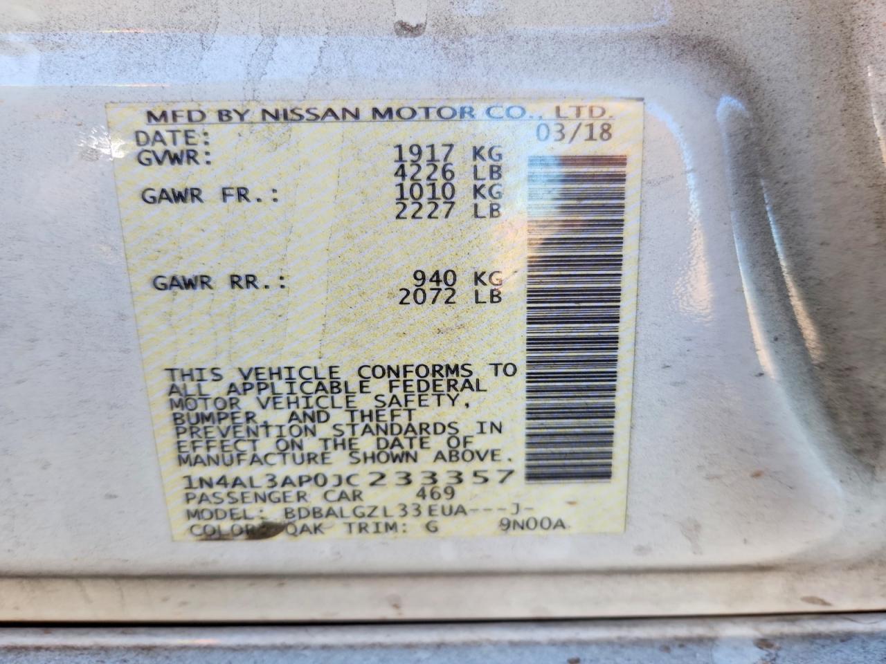 2018 NISSAN ALTIMA