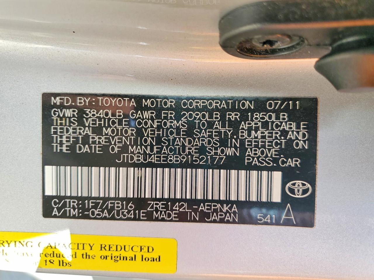 2011 TOYOTA COROLLA