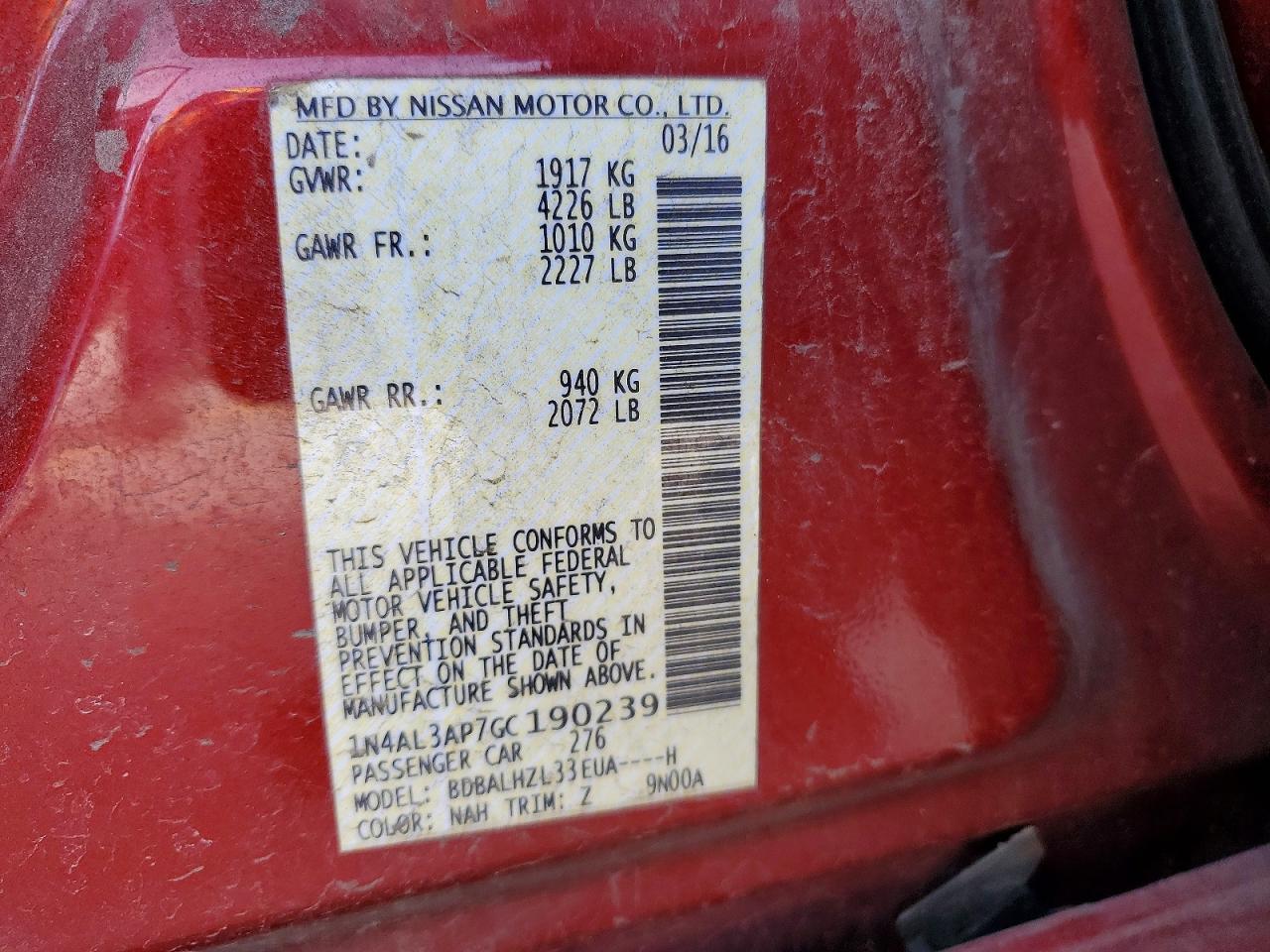 2016 NISSAN ALTIMA