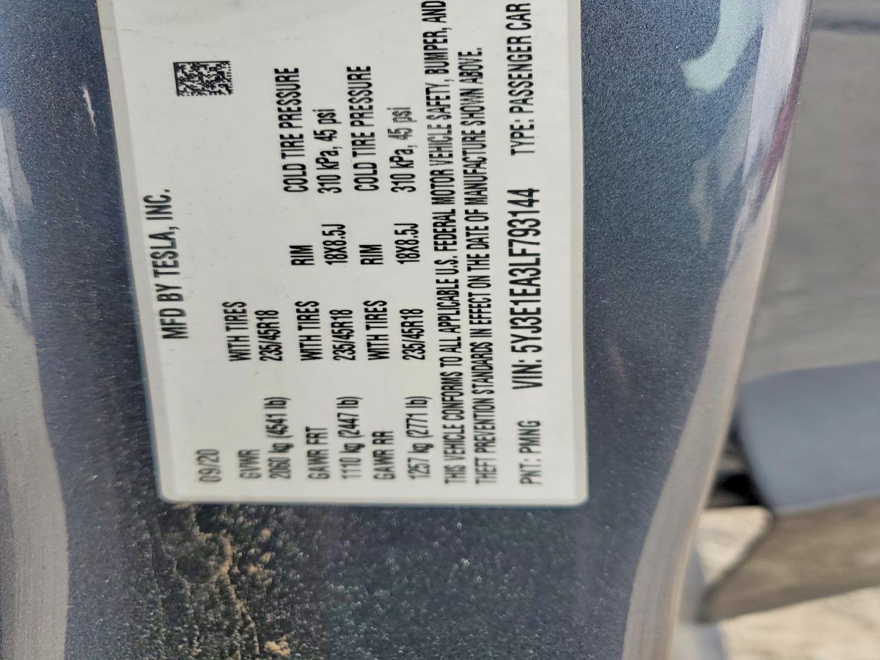 2020 TESLA MODEL 3