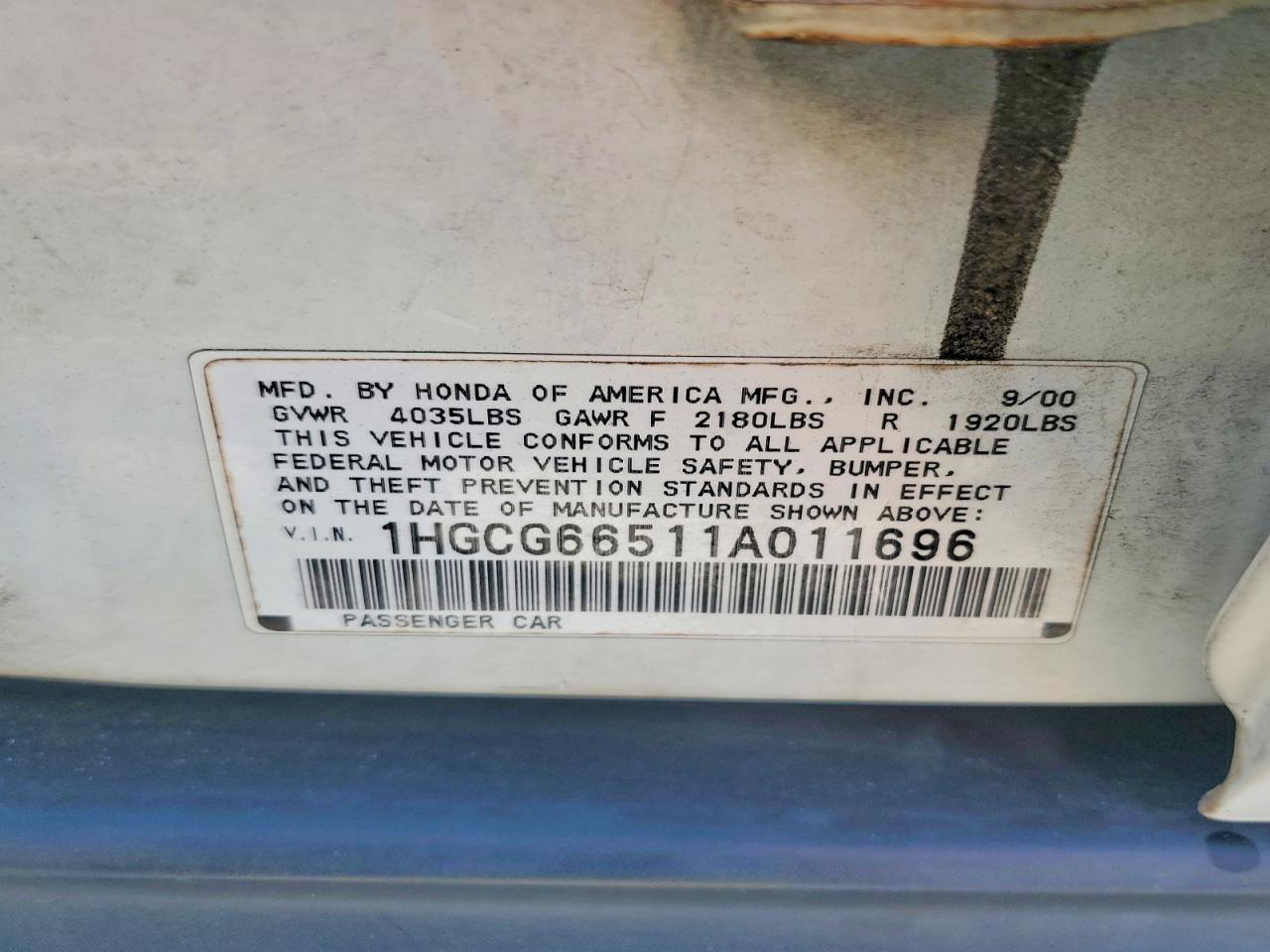 2001 HONDA ACCORD