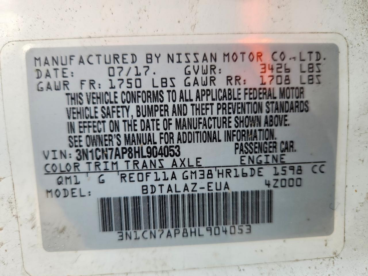 2017 NISSAN VERSA