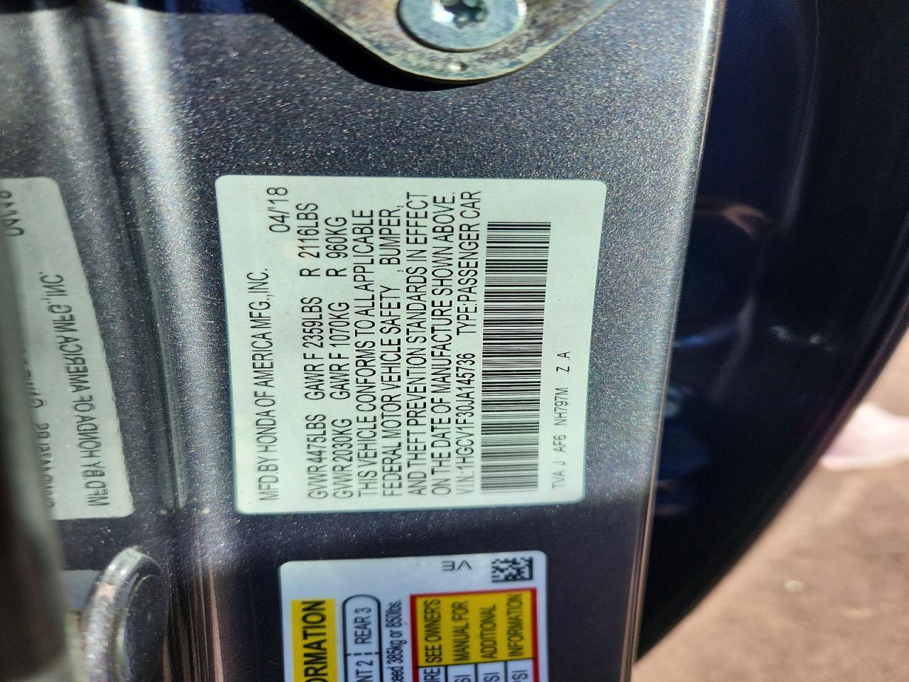 2018 HONDA ACCORD