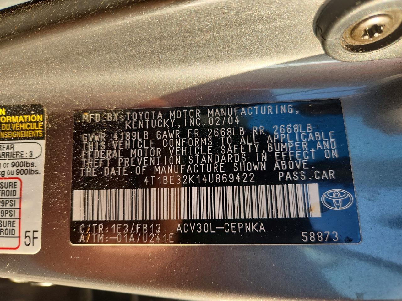 2004 TOYOTA CAMRY