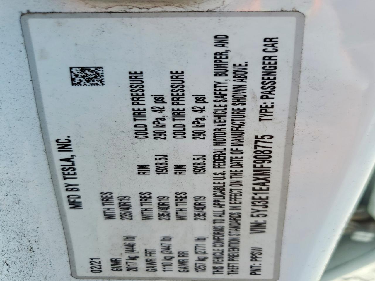 2021 TESLA MODEL 3