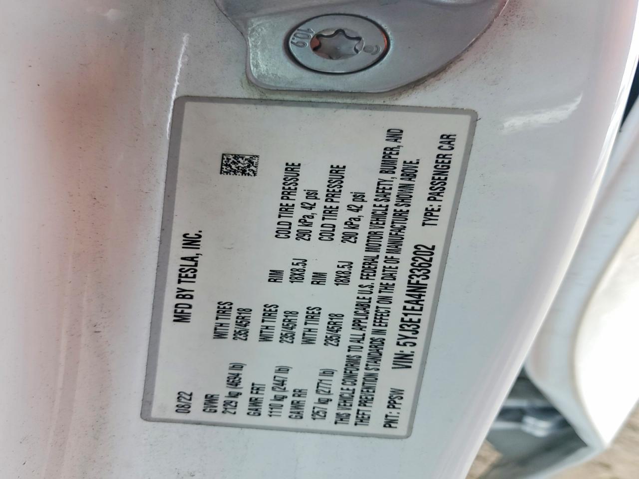2022 TESLA MODEL 3