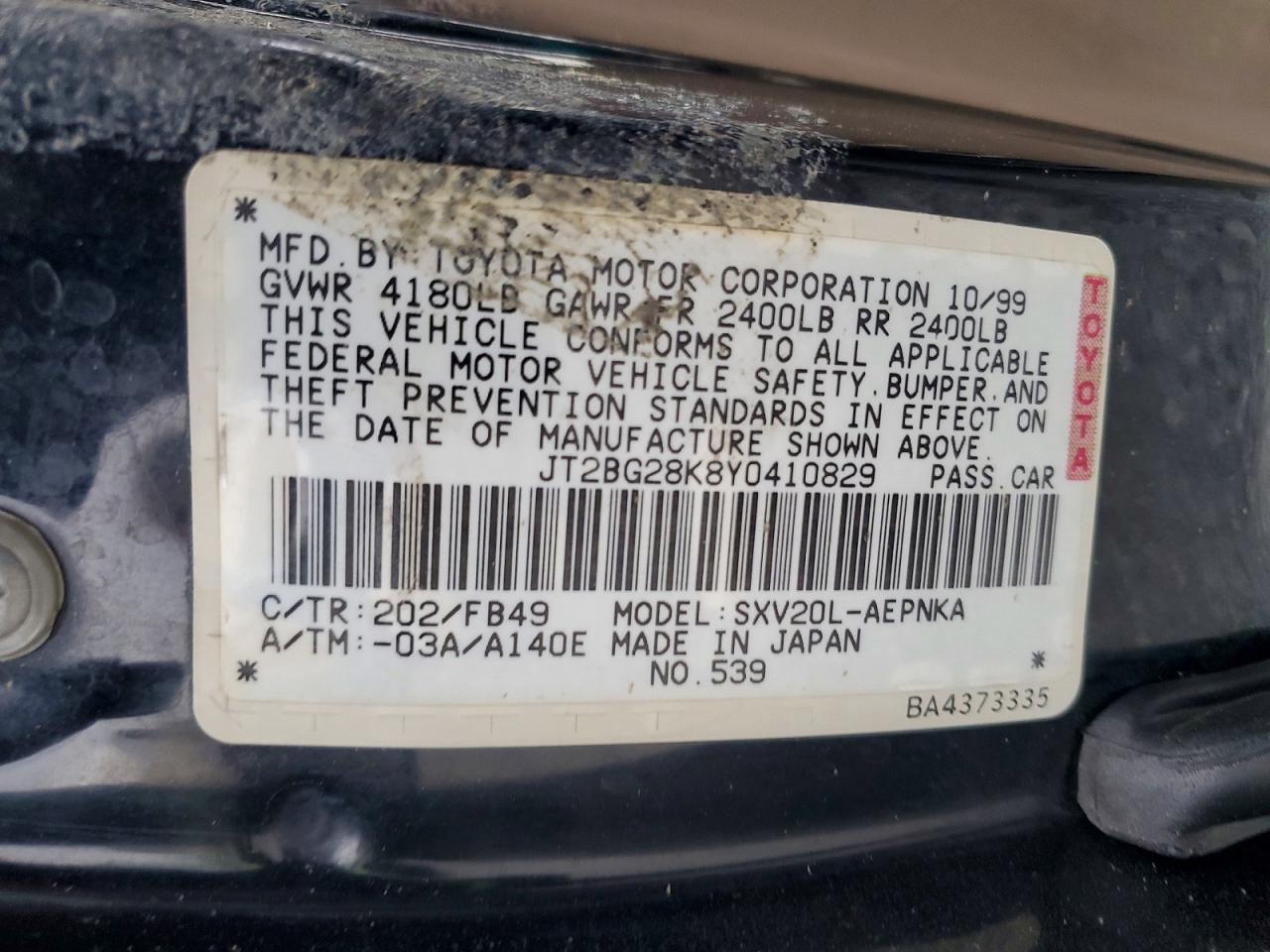 2000 TOYOTA CAMRY