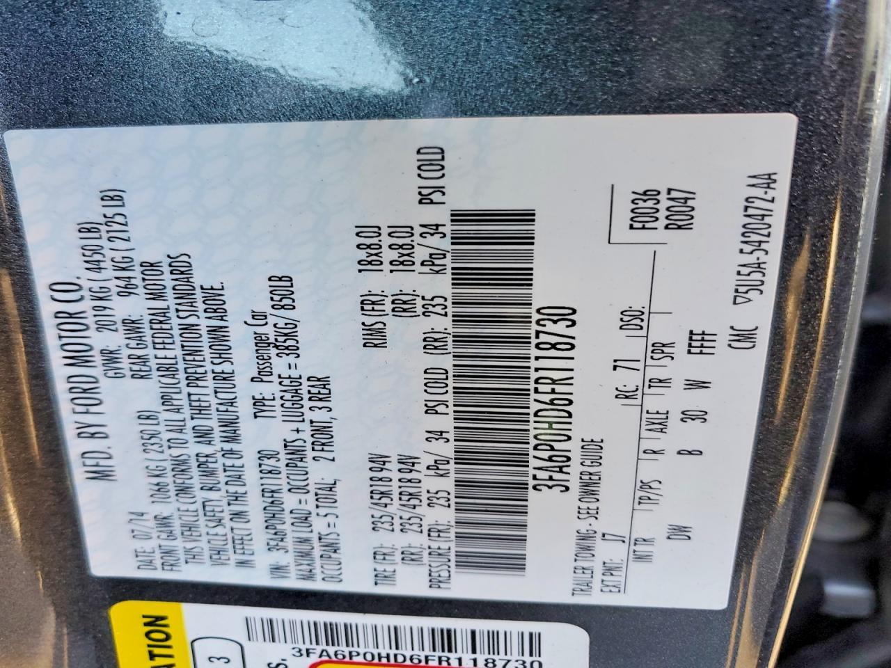 2015 FORD FUSION