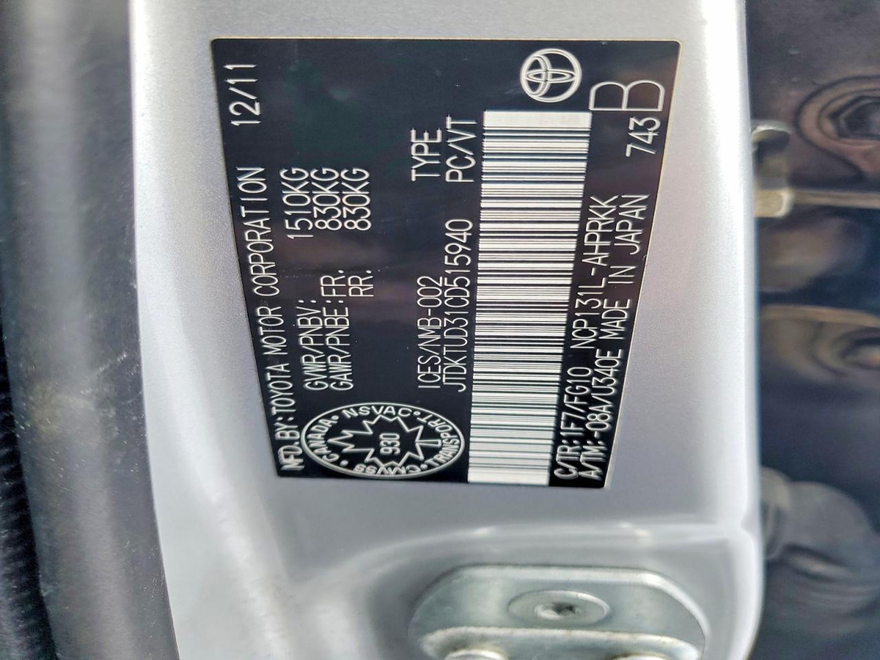 2012 TOYOTA YARIS