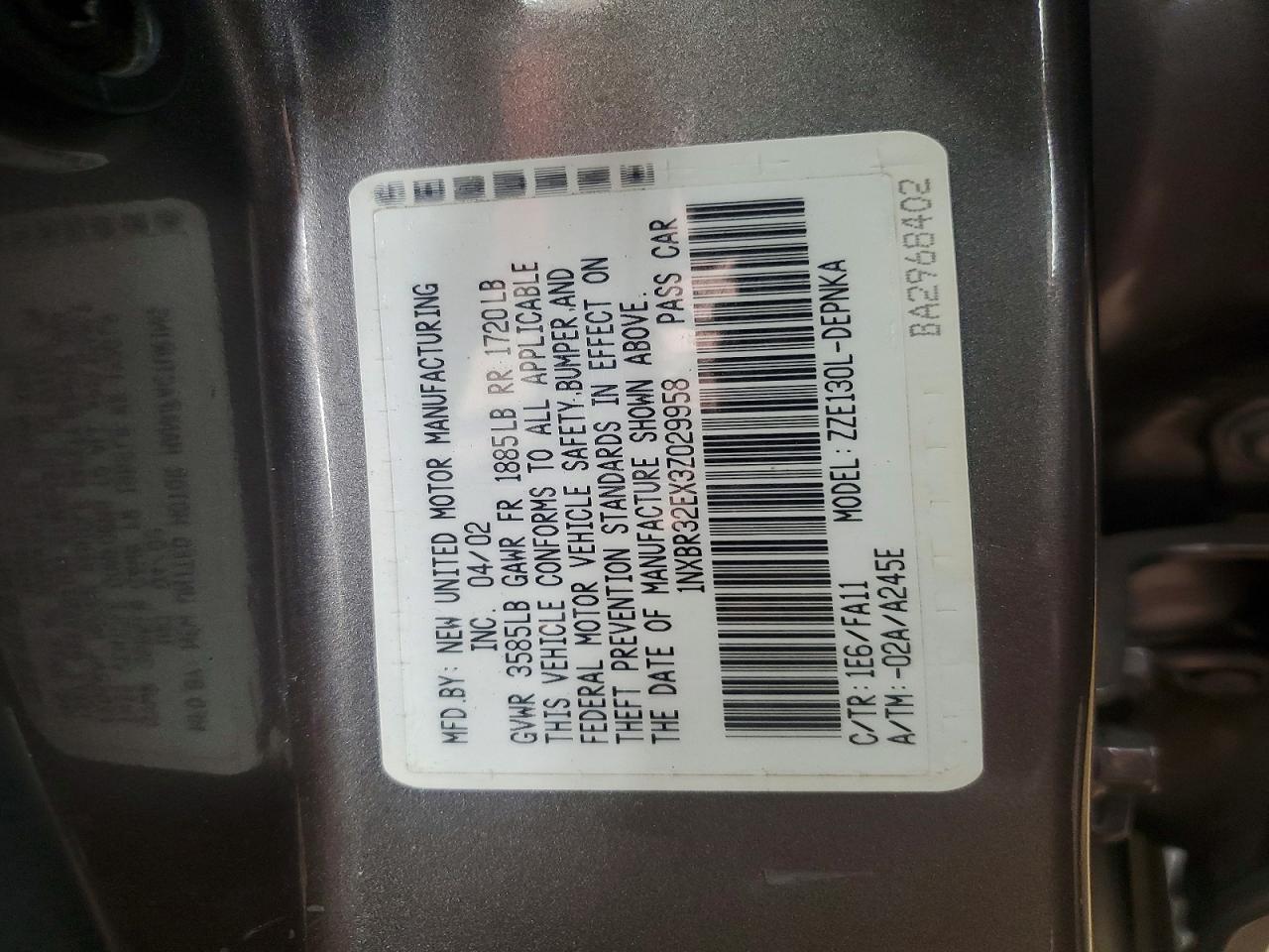 2003 TOYOTA COROLLA