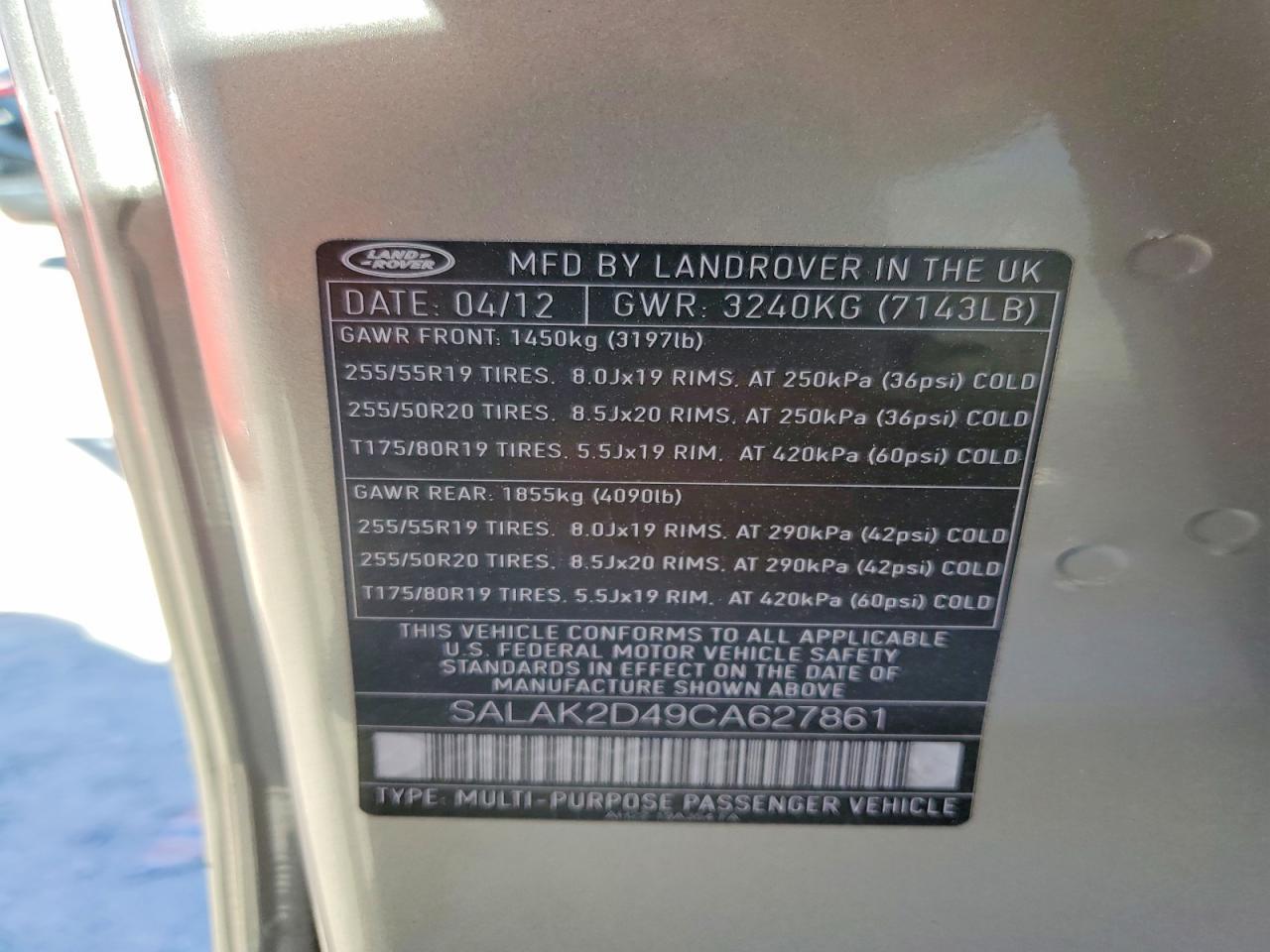 2012 LAND ROVER LR4