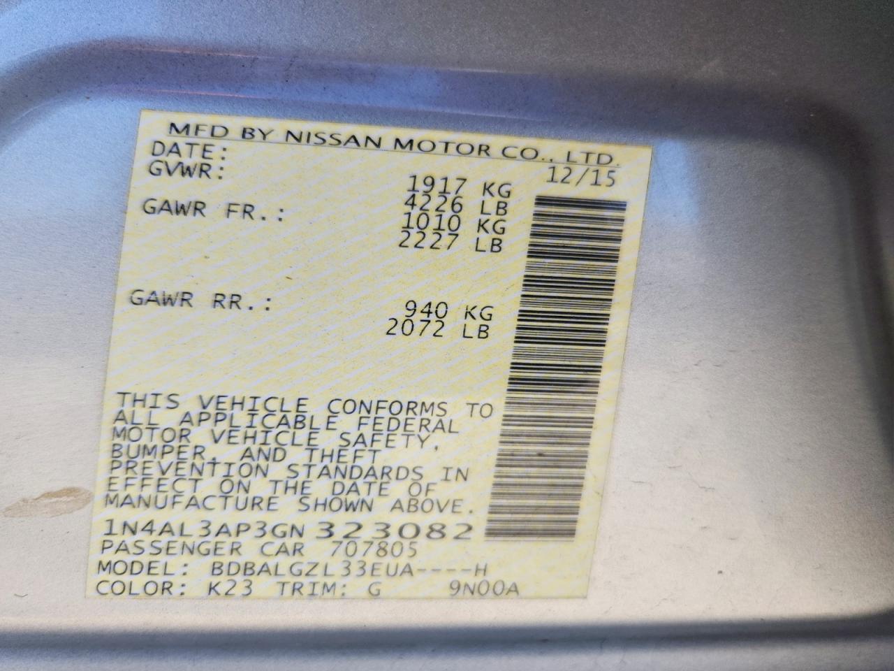 2016 NISSAN ALTIMA