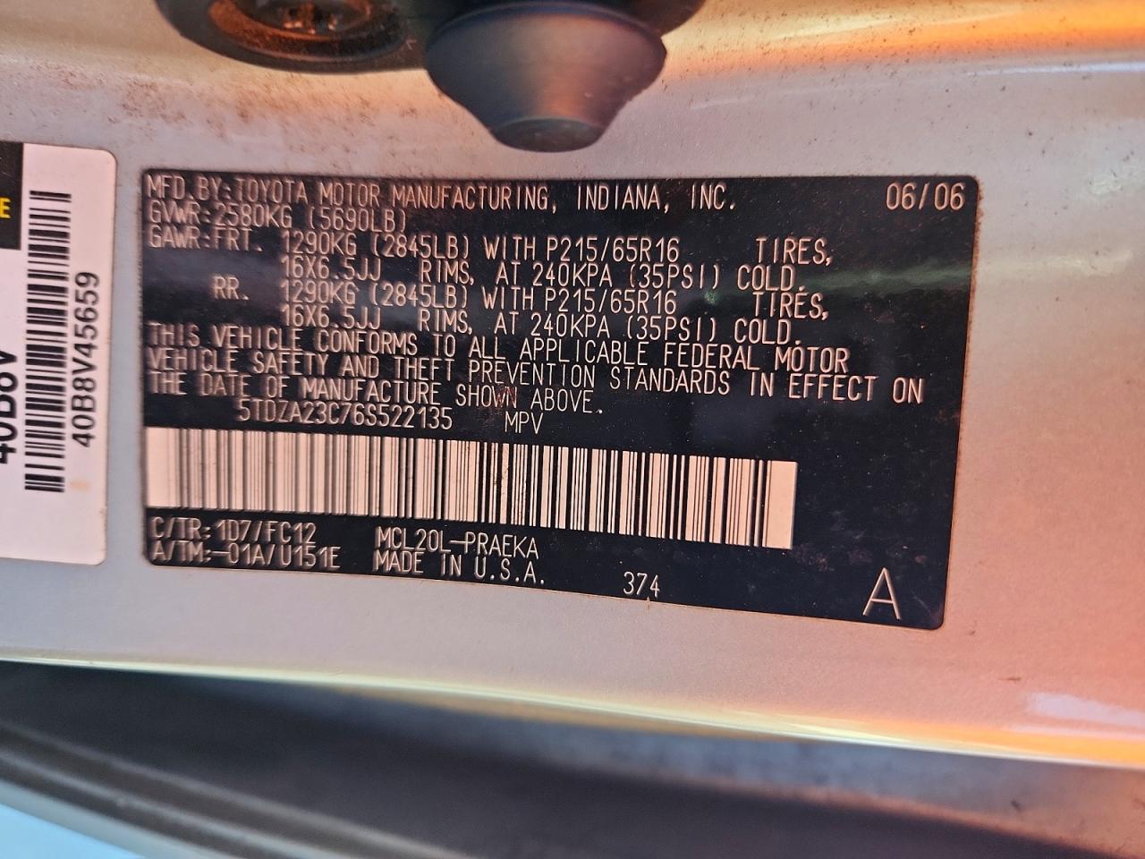 2006 TOYOTA SIENNA