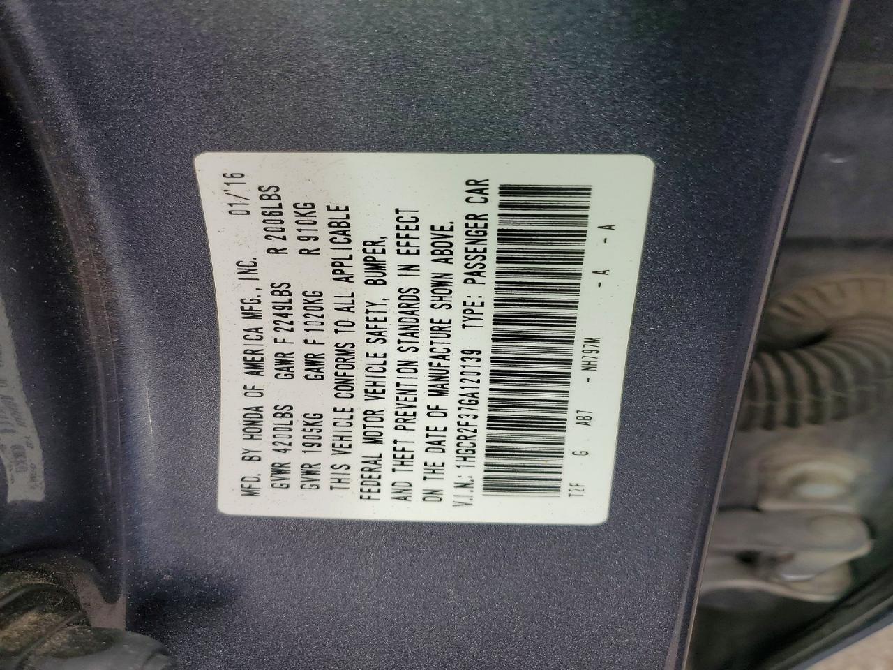 2016 HONDA ACCORD