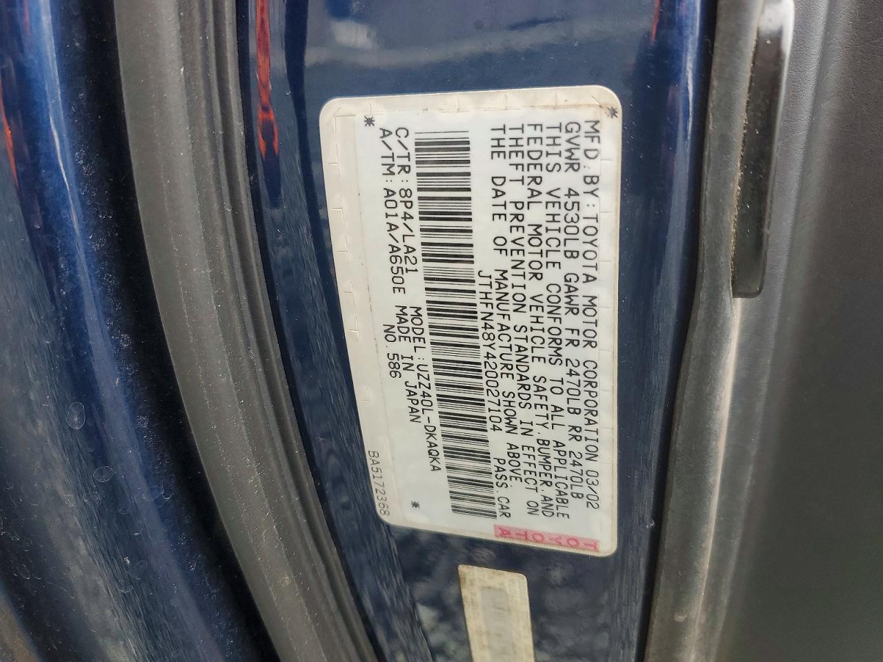 2002 LEXUS SC 430
