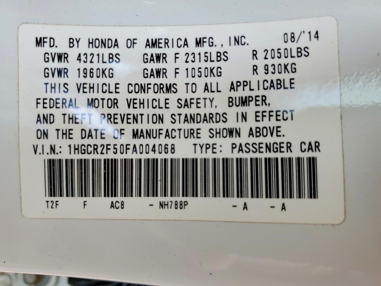 2015 HONDA ACCORD