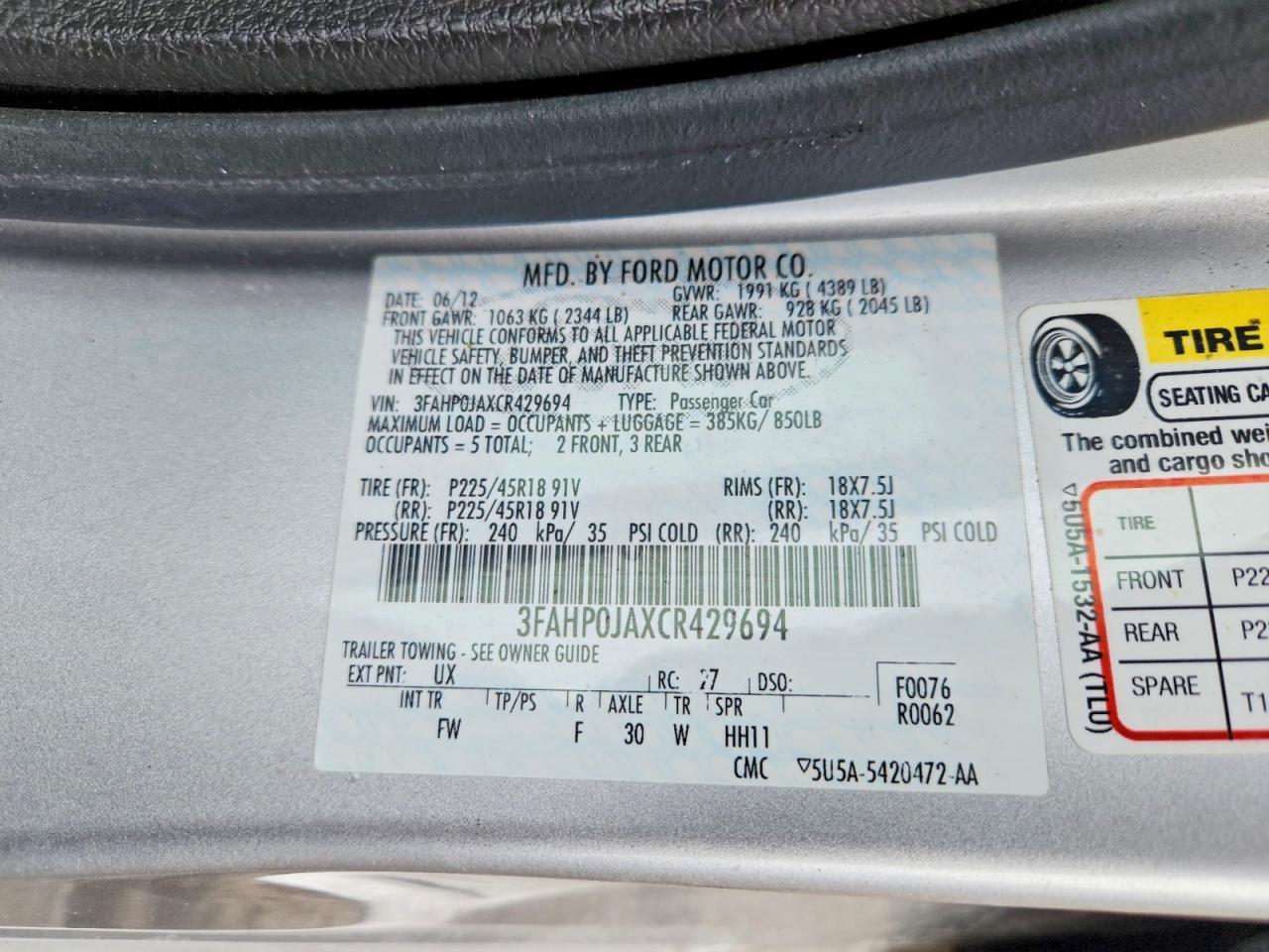 2012 FORD FUSION