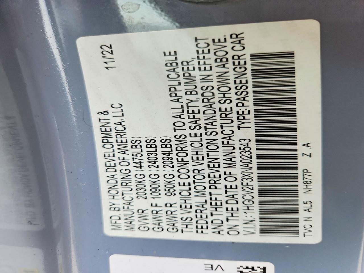 2022 HONDA ACCORD