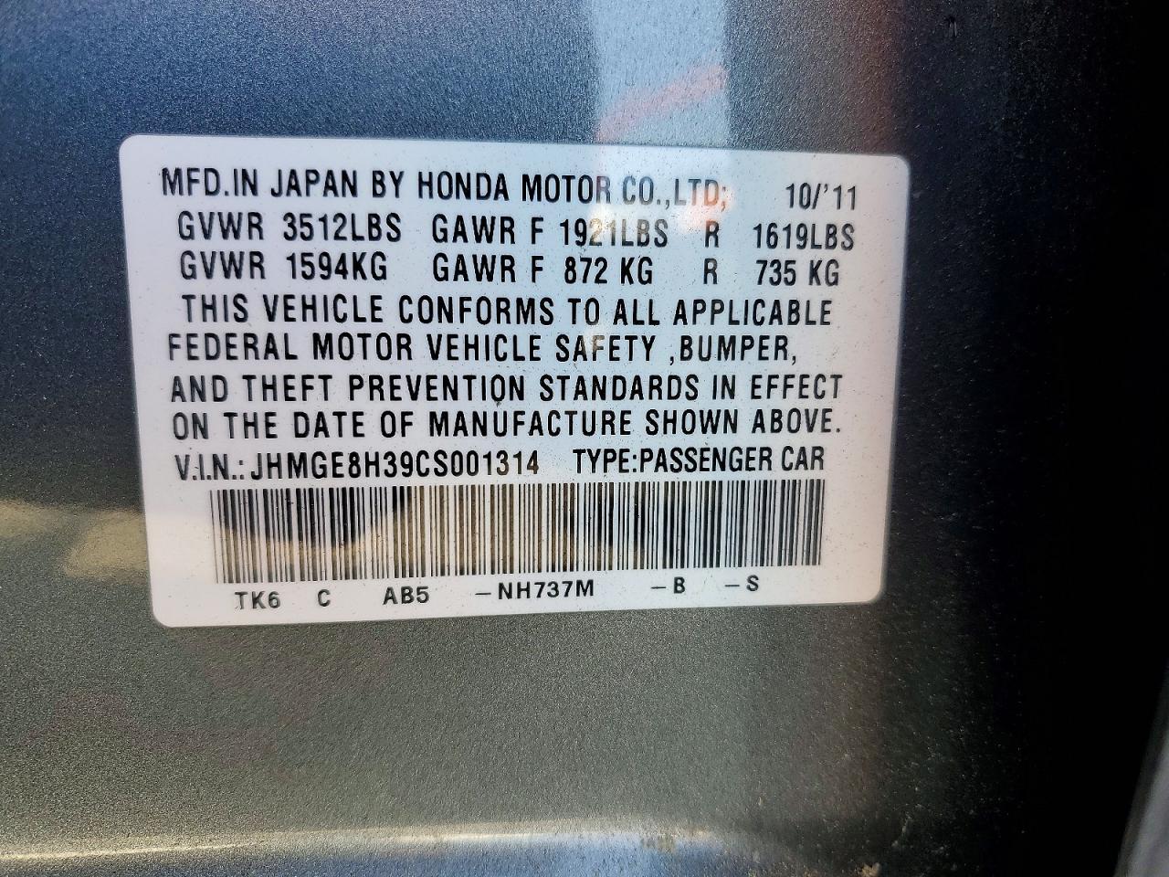 2012 HONDA FIT